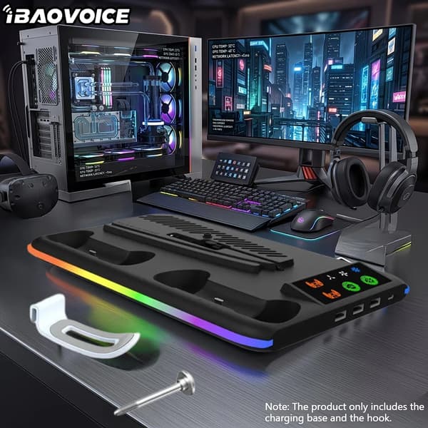 Kølestand, Dobbelt Controller Opladningsstation, RGB Lysfunktion,Sort