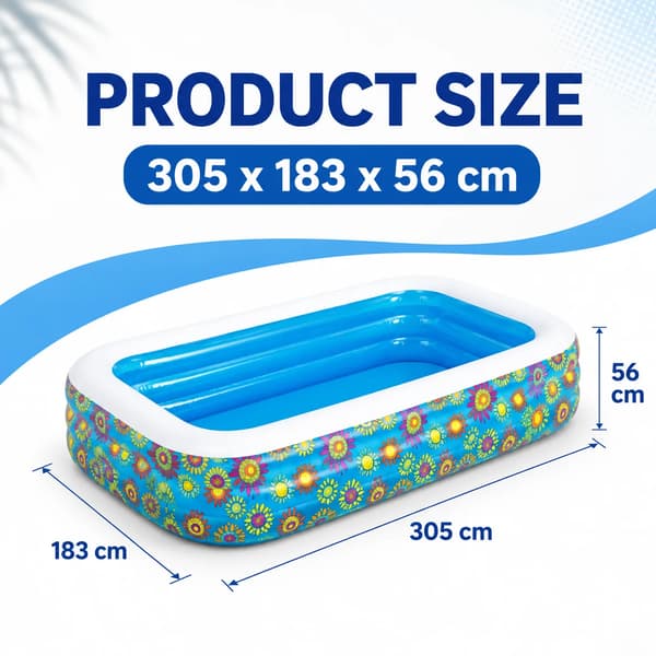 Uppblåsbar Familjebassäng, Rektangulär Design, Hållbart Material,Blå