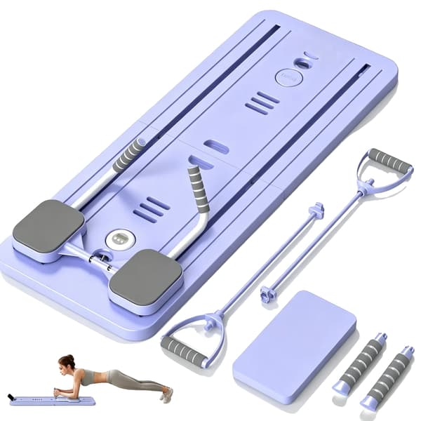 Multifunktionel Pilates Board, 8-i-1 Fitness Træner, Justerbart Design,Lilla-B