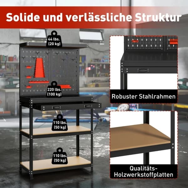 Værksted, Multifunktionel Værktøjsopbevaring, Holdbar Konstruktion,Sort