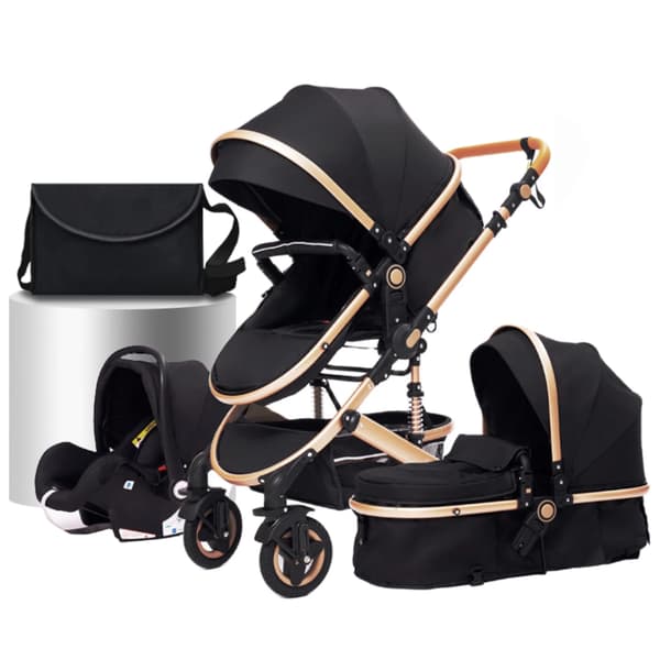 Barnevogn, Nem Sammenklapning, Multifunktionelt Design,530 3 i 1 sort