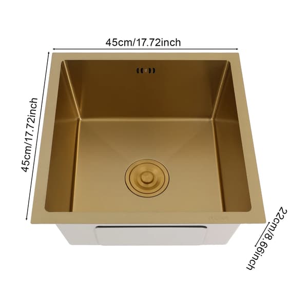 Køkkenvask, Rustfrit Stål Materiale, Enkelt Skål Design,Guld 45 45cm