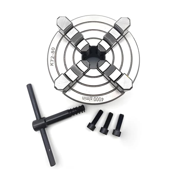 Svarvchuck, 4 käftar, Maximal diameter 80 mm, Oberoende käftjustering, CE-certifierad, Kompatibel med mini metall svarvar