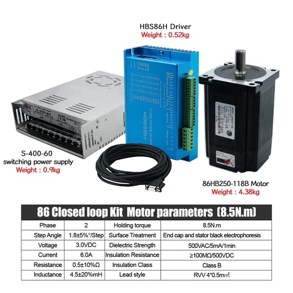 Lukket Sløjfe Steppermotor, 1000 PPR Encoder, 400W Driver,8.5N HBS86H kit, Ingen stik-b, 14mm-b