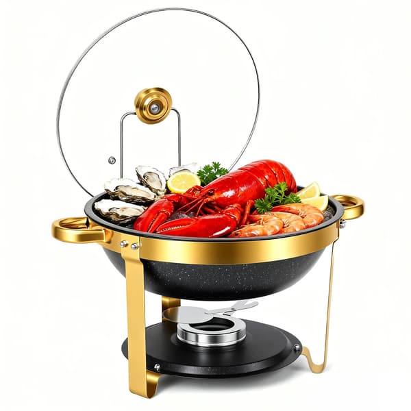 Chafing Dish Buffet Server, 5QT Kapacitet, Premium Rustfrit Stål,Sort Guld Farve-b, 6 PCS