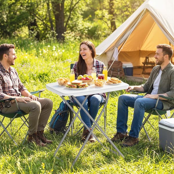 Campingbord, Bärbar Design, Justerbar Höjd, VIT