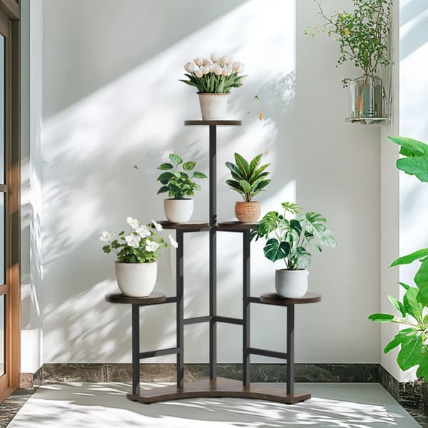 Planteholder, 5-niveau, Pladsbesparende Design,Brun