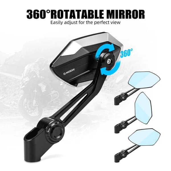 Bakspejle, Antireflekslinse, 360° Rotérbart Design,sort