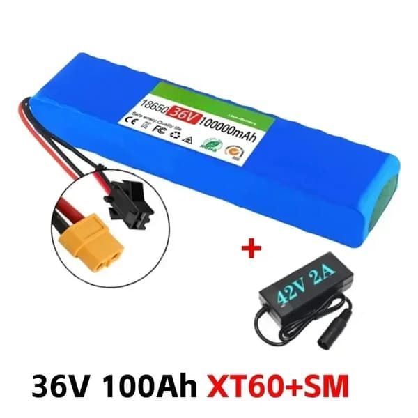Elektrisk batteripakke, 36V, 100Ah kapacitet,XT60-SM-Lader