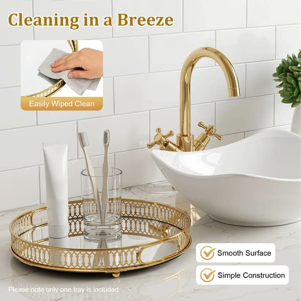 Dekorativ Rund Bakke, Jernmateriale, Glasoverflade, 12-tommer Diameter, Bordmontering, Elegant Guld Finish