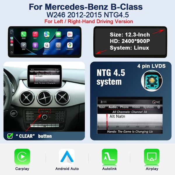 Multimedia Display Skärm, Trådlös CarPlay, Android Auto,NTG 4.5