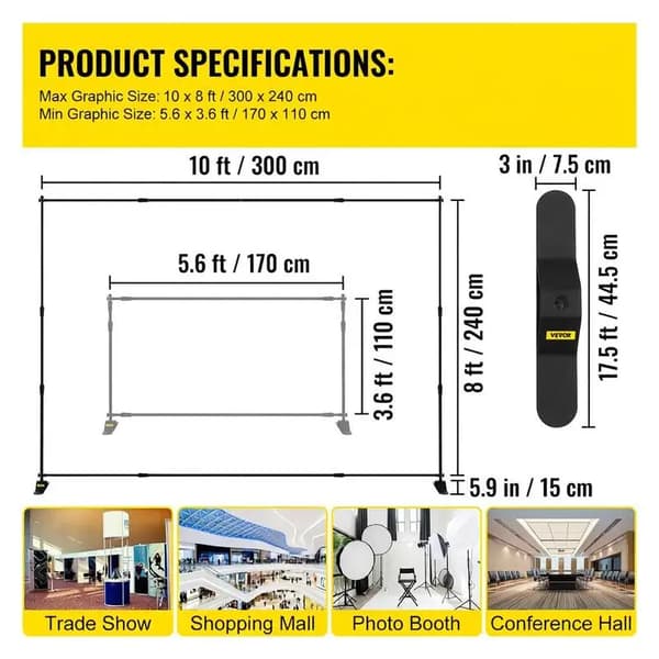 Bannerstand, Justerbar Display, Letvægtsdesign,sort