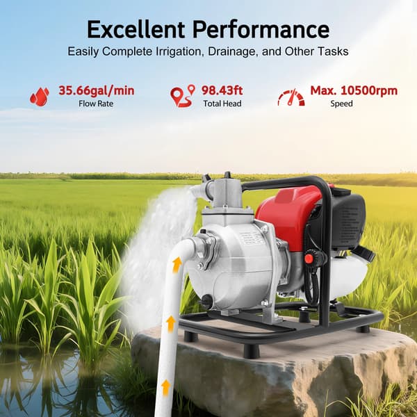 Vattenpump, 4-taktsmotor, 135L/min flödeshastighet,1.2KW