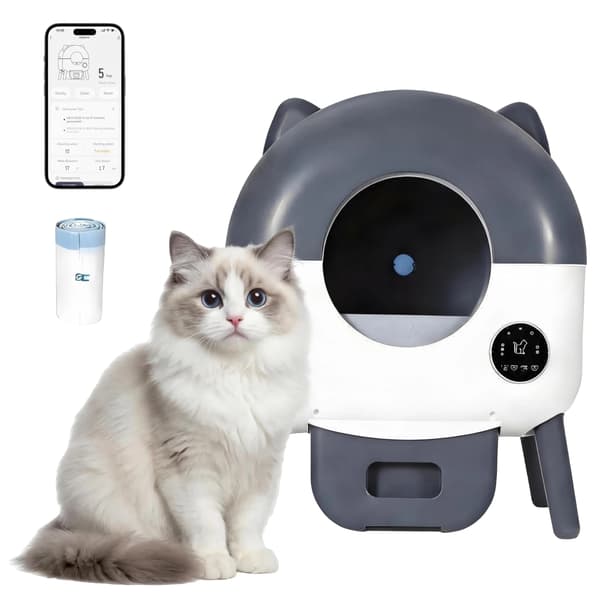 Kattlåda, Automatisk Rengöring, Smart App Kontroll,takgrå