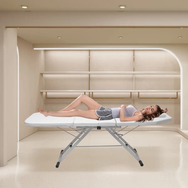 Massagebänk, Justerbart Ryggstöd, Bärbar Design, VIT