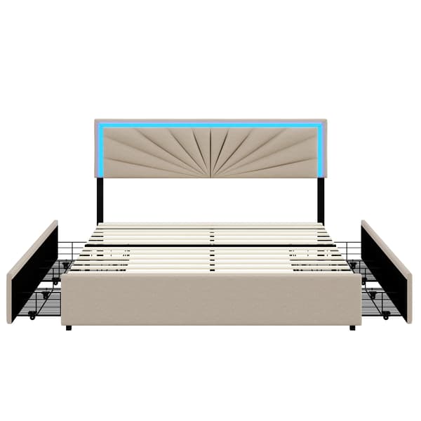 Seng, LED-belysning, Justerbart hoved,160×200cm, Beige