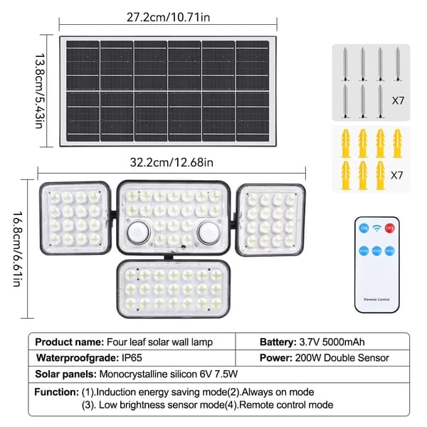 Solcelle LED Flomlys, Dobbelt Sensor Teknologi, 5000mAh Batteri,Kold Hvid