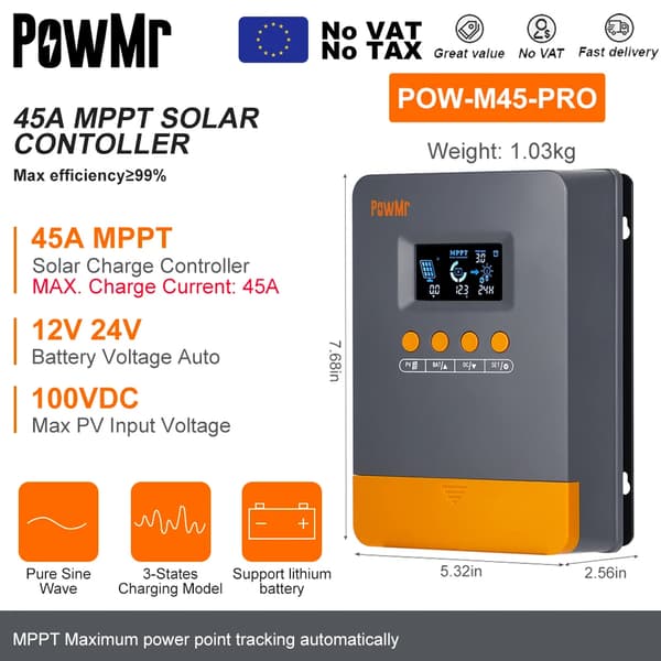 Solcellelader, MPPT-teknologi, multifunktionsbeskyttelsesfunktioner,MPPT 45A