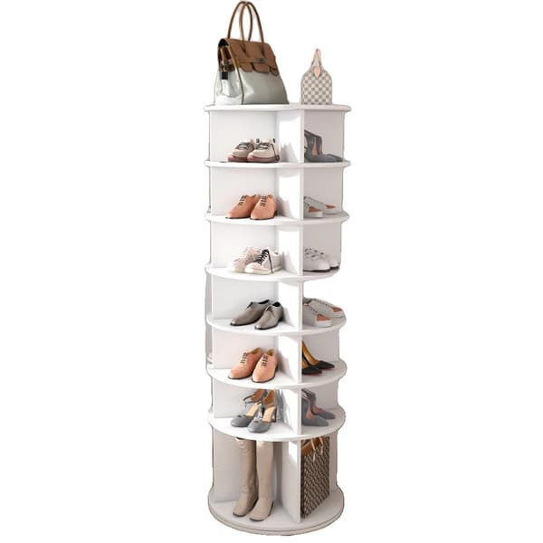 Sko Rack, 360° Drejelig Design, Plads til Op til 28 Par,HVID