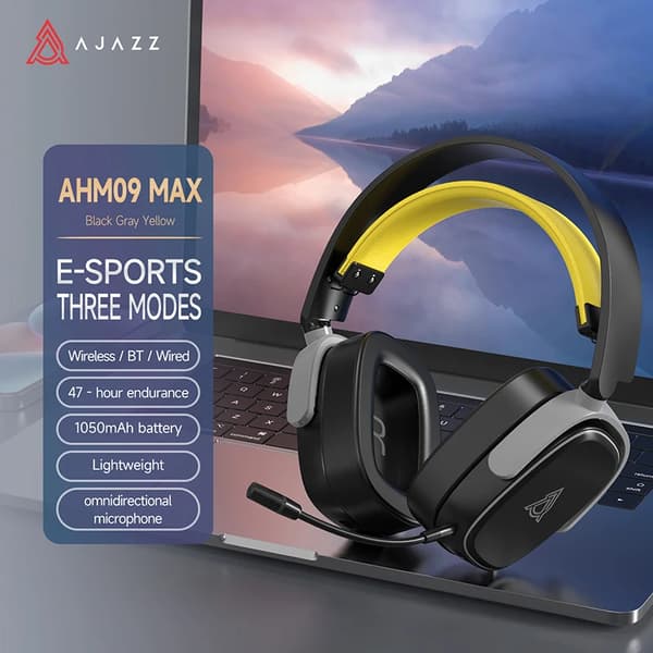 Spelheadset, 7.1 Surround-ljud, Lång batteritid,AHM09 MAX Gul