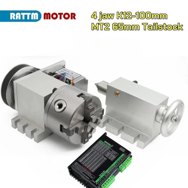 CNC Rotationsakse, Højpræcisions Steppermotor, Holdbart Design,4 kæbe K12-100 & driver