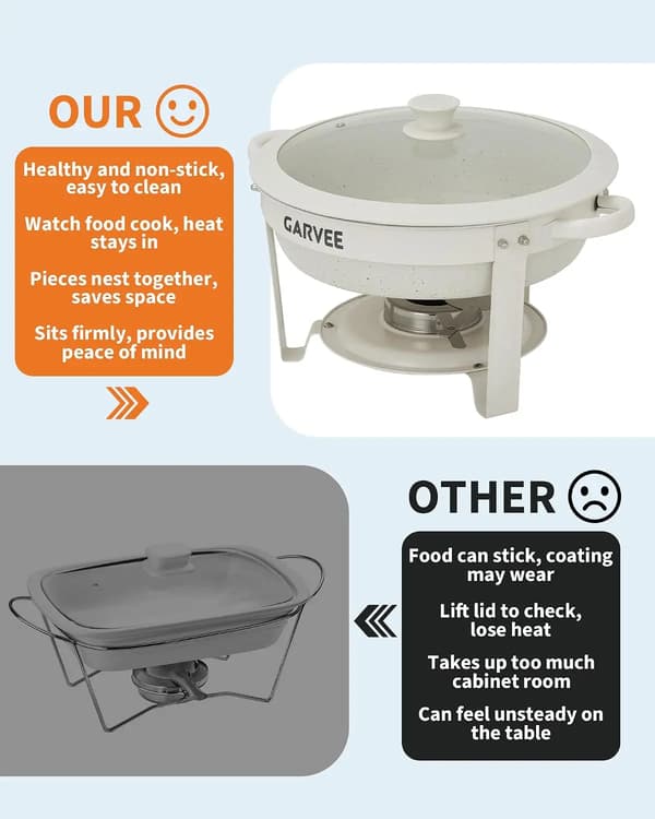 Chafing Dish Sæt, 5 Liter Kapacitet, Rustfrit Stål Materiale, Rundt Design, Stabelbar Opbevaring, Non-stick Overflade