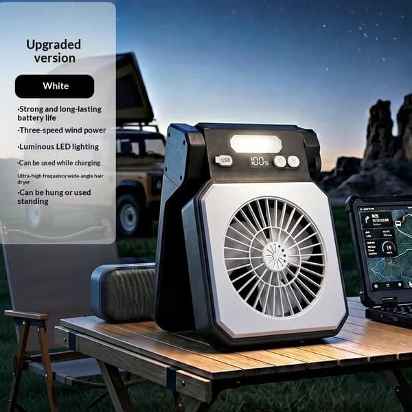 Bærbar Vifte, Solpanel, USB Genopladelig,HVID