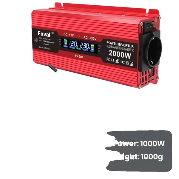 Inverter, Modified Sine Wave, Dual USB Ports, 2000W 12V Red