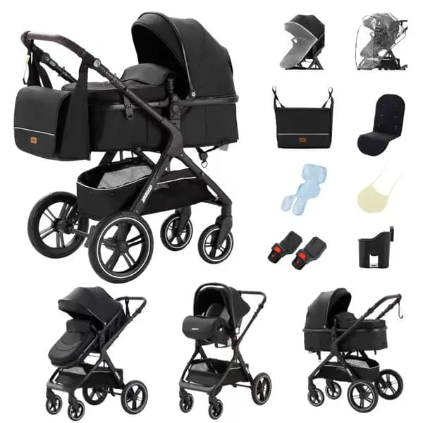 Barnvagn, 3-i-1 Bärsele, Fällbar Design,X1 svart