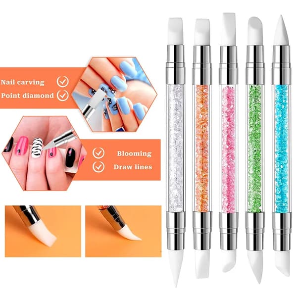 Neglekunstbørste, Dobbelt Hoved Silikone, Bærbart Design,5Pcs-Set