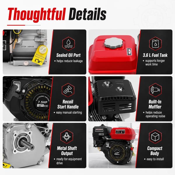 Benzinmotor, 4 kW Effekt, Stille Drift,sort