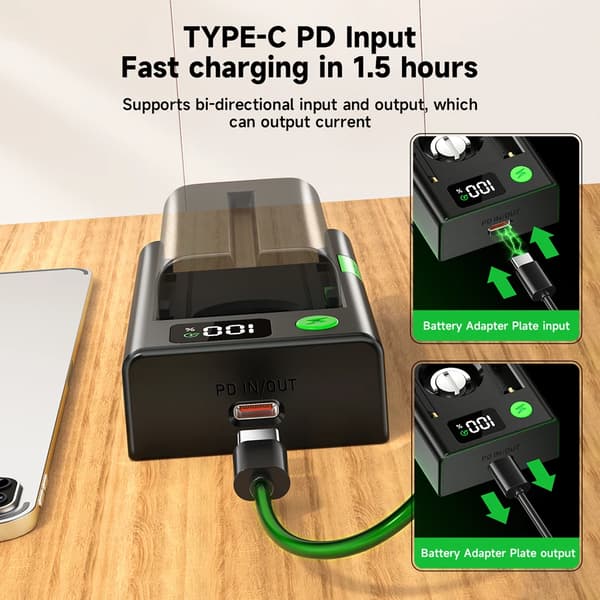 Batteriadapterplade, USB-C Hurtigopladning, LCD Skærm,Beige