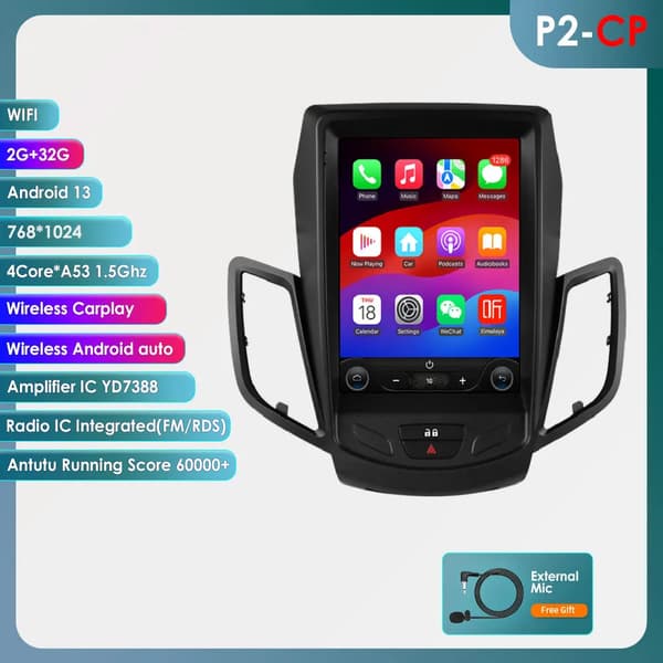 Carplay, Multimedia Spelare, 9.7" Pekskärm, Stöder 4G Anslutning,P2CP-4Core-2G 32G