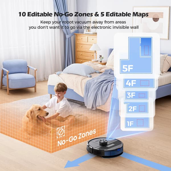 Robotstøvsuger, Laser Navigation, Mopping og Fejning Kombi,220V-240V EU stik, sort