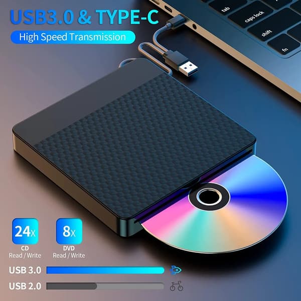 Extern CD/DVD-enhet, USB 3.0 datatransferhastighet, kompatibel med olika operativsystem