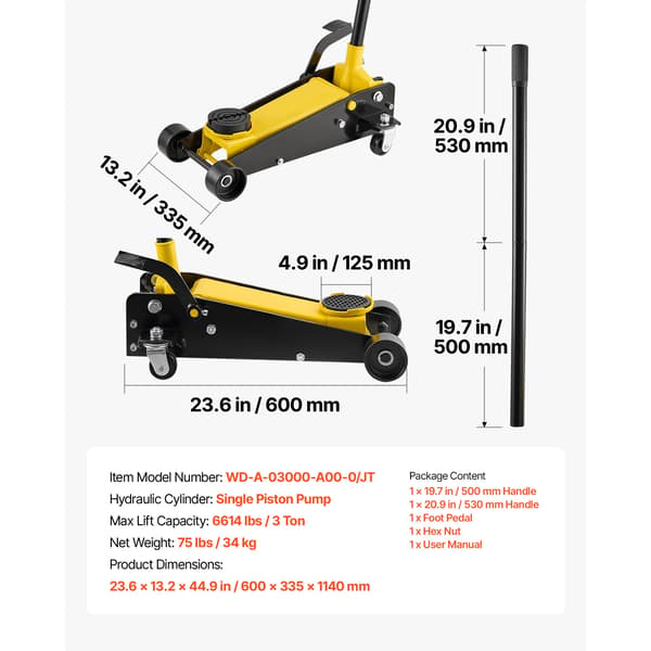 Billyft, 3 ton lastkapacitet, lågprofildesign,3 Ton