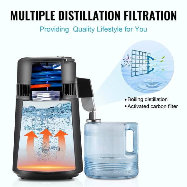 Vanddestillator, 750W Effekt, Høj Effektivitet,Sort 4L