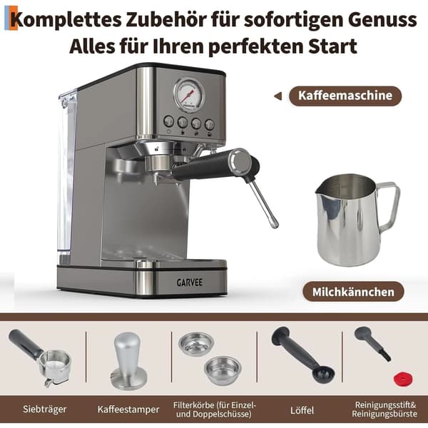 Espressomaskin, 20 Bar Pumptryck, Thermoblock Värmesystem,Silver