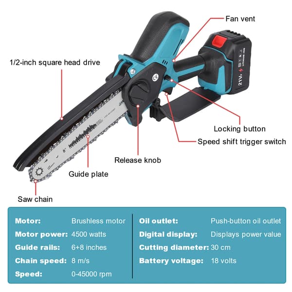 Moottorisaha, Akullinen, Työkaluvapaa Säätö,2*battery