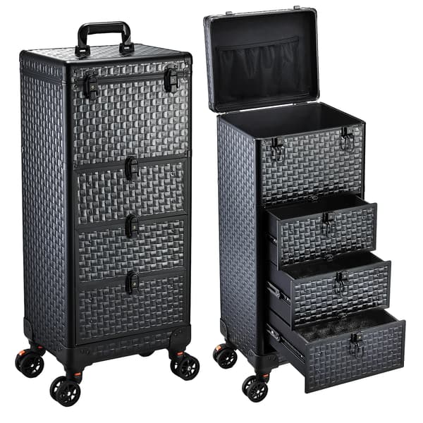 Makeup Train Case, Rullende Design, Stor Opbevaringskapacitet,Klassisk Sort