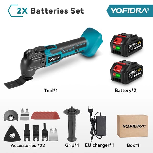 Oscillerande Multiverktyg, Variabel Hastighetskontroll, 22-delars Tillbehörsset,2x388VF-Batteri