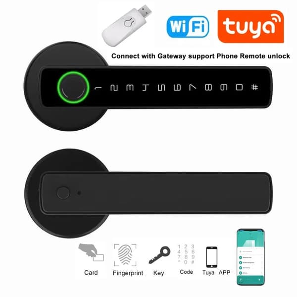 Fingeravtrycksdörrlås, Biometrisk Åtkomst, Smartphonekontroll,WIFI Tuya