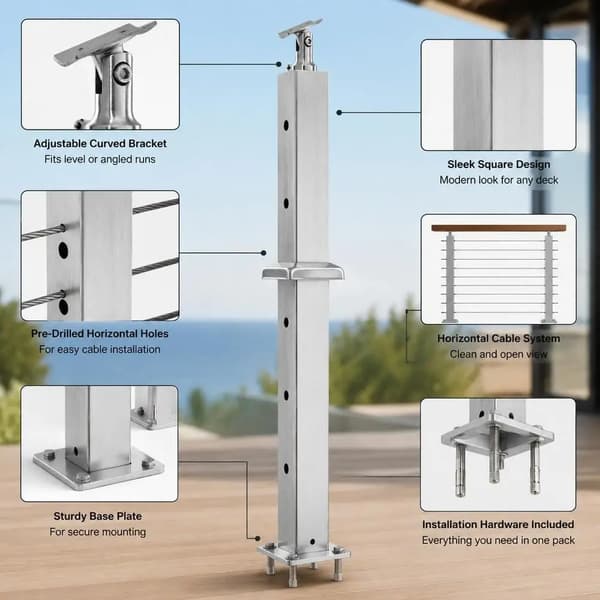 Balustradpost, Rostfritt Stål, Lätt Installation,Ljusgrå