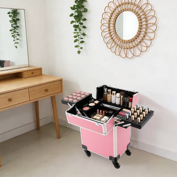 Makeup Train Case, Rummelig Opbevaring, Bærbart Design,Pink