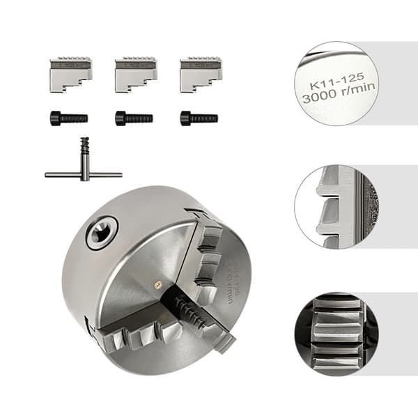 Svarvchuck, 3-käftad design, hög hållbarhet,Silver
