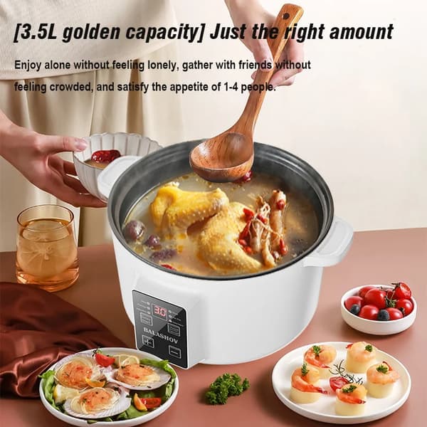 Multifunktionel Kogekar, 3,5L Kapacitet, Non-Stick Belægning,EU, HVID