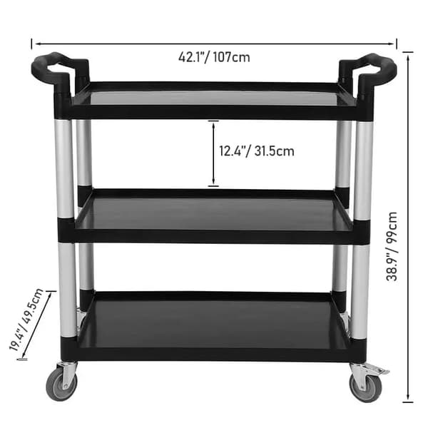 Serveringsvogn, 3-lags design, høj belastningskapacitet,sort