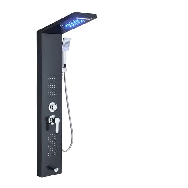 Duschsystem, LED-lampa, massage spray,6012 Svart