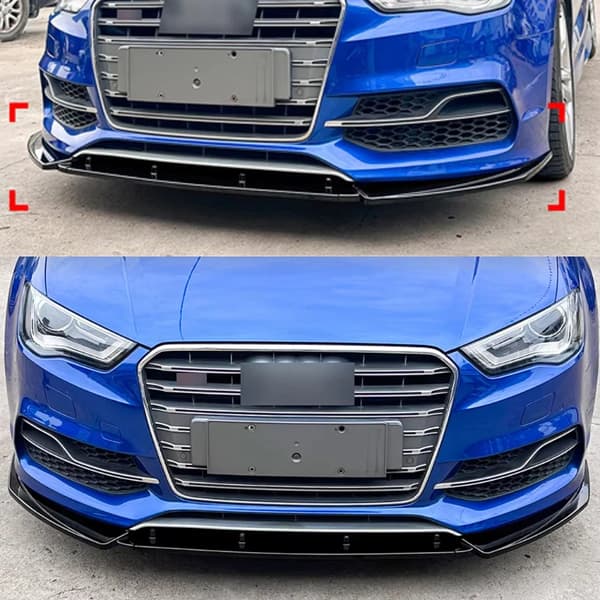 Front Bumper Lip Spoiler, Holdbar ABS Konstruktion, Nem Installation,Glansfuld Sort