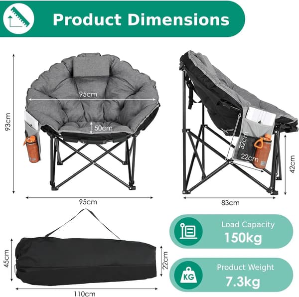 Campingstol, vadderad, hopfällbar design,Grå 1 st Stolar